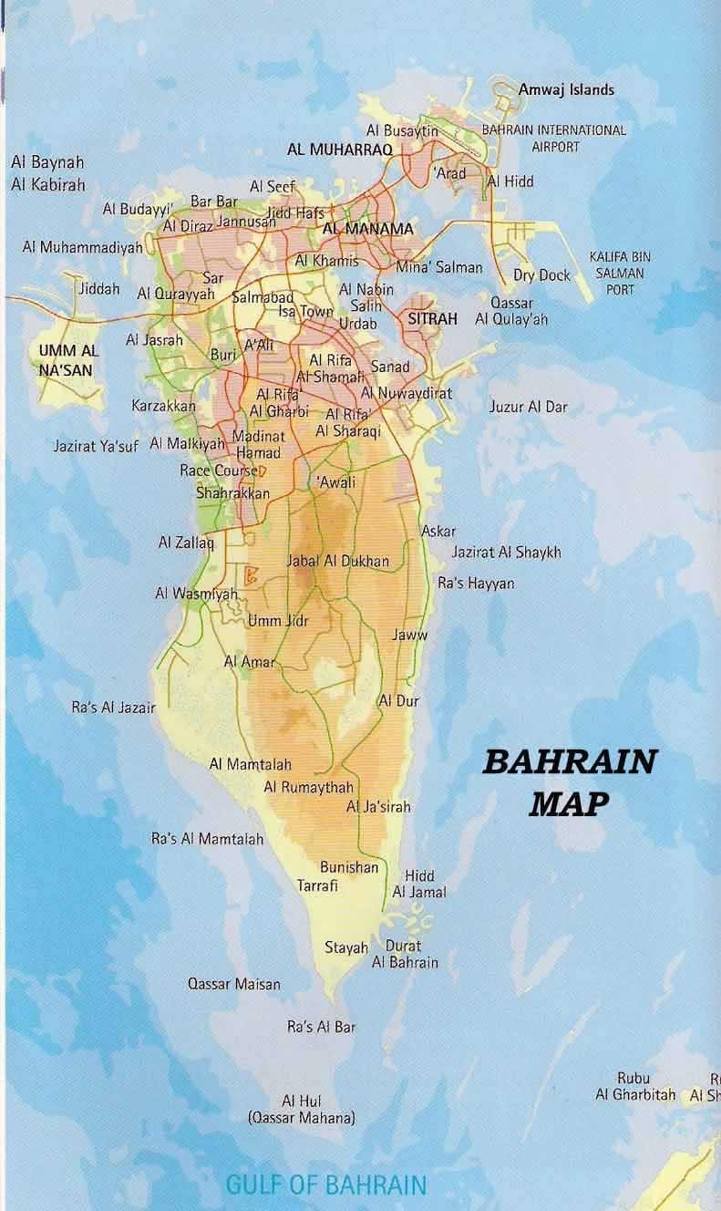 Bahrain kart med stedene